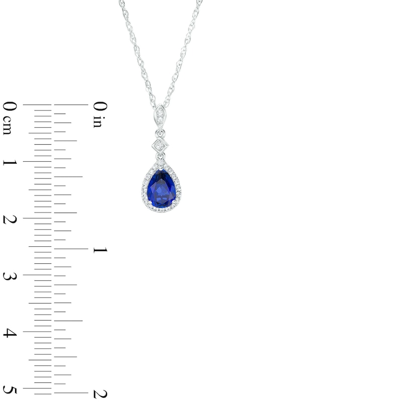 Main Image 3 of Pear-Shaped Blue and White Lab-Created Sapphire Frame Art Deco Drop Pendant and Drop Earrings Set in Sterling Silver