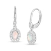 Thumbnail Image 0 of Oval Lab-Created Opal and White Sapphire Frame Drop Earrings in Sterling Silver