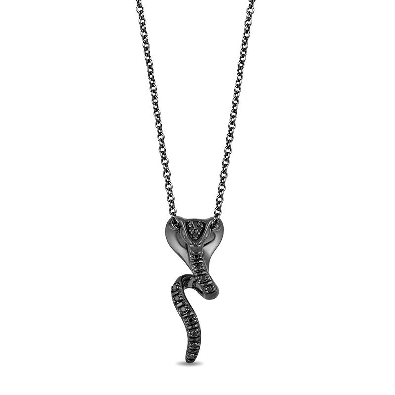 Main Image 1 of Enchanted Disney Villains Jafar 1/10 CT. T.W. Black Diamond Snake Pendant in Sterling Silver with Black Rhodium