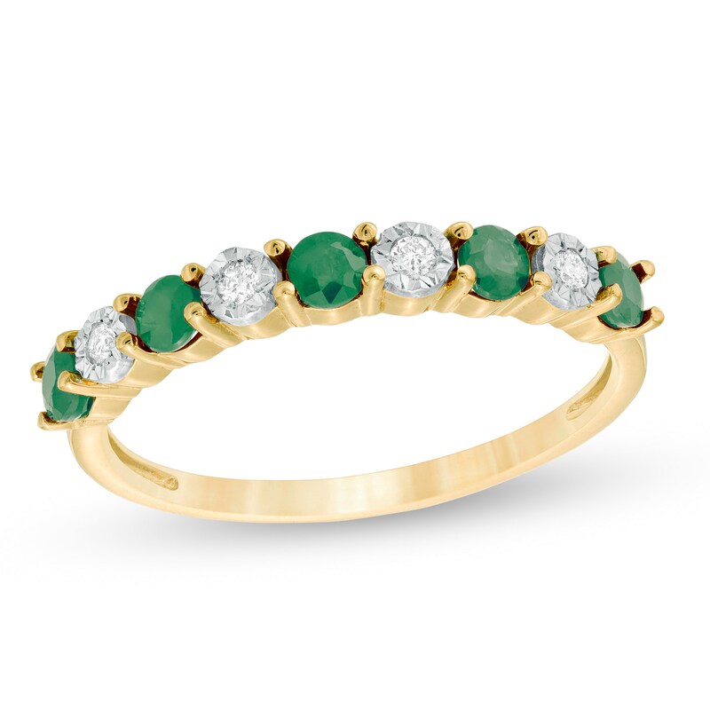 Main Image 1 of Alternating Emerald and 1/20 CT. T.W. Diamond Band in 10K Gold