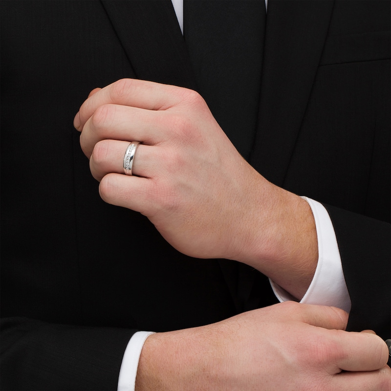 Main Image 2 of 1-1/6 CT. T.W. Diamond Frame Wedding Ensemble in 10K White Gold - Size 7 and 10.5