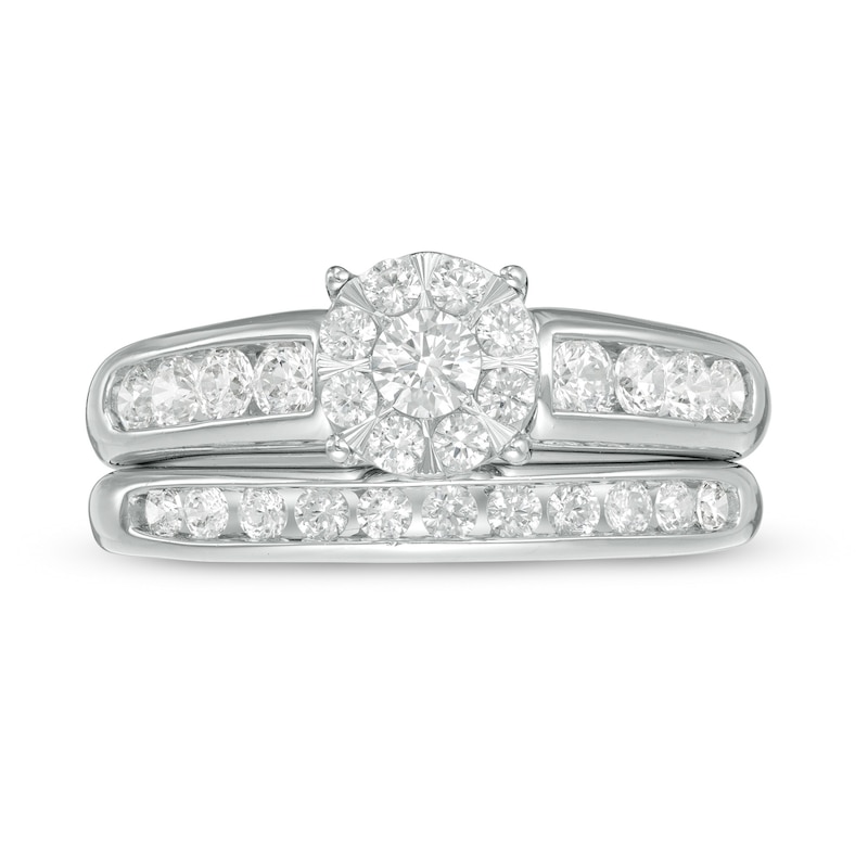 Main Image 6 of 1-1/6 CT. T.W. Diamond Frame Wedding Ensemble in 10K White Gold - Size 7 and 10.5