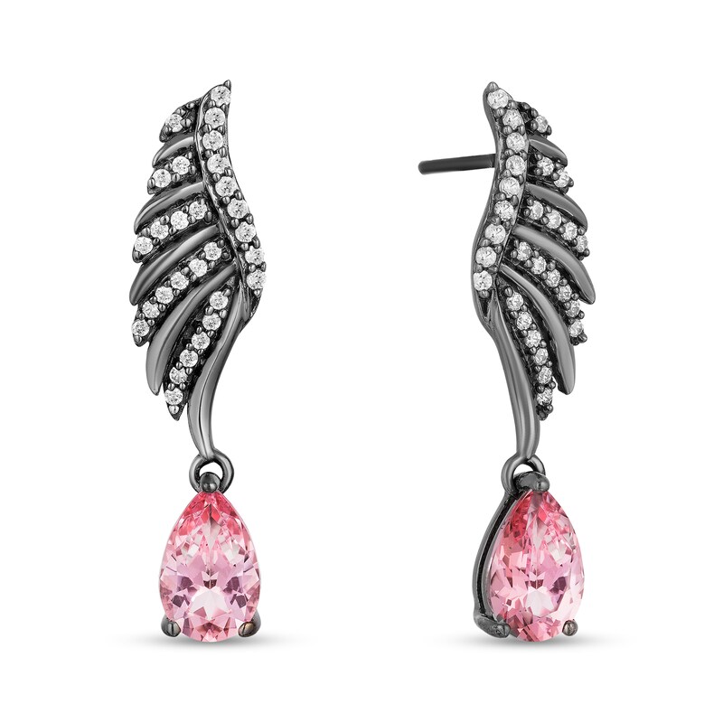 Main Image 1 of Enchanted Disney Villains Maleficent Pink Topaz and 1/6 CT. T.W. Diamond Earrings in Sterling Silver with Black Rhodium