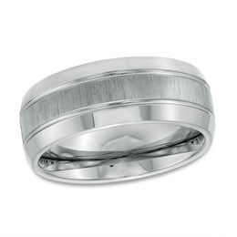 9.0mm Multi-Finish Double Groove Beveled Edge Wedding Band in Tungsten - Size 10