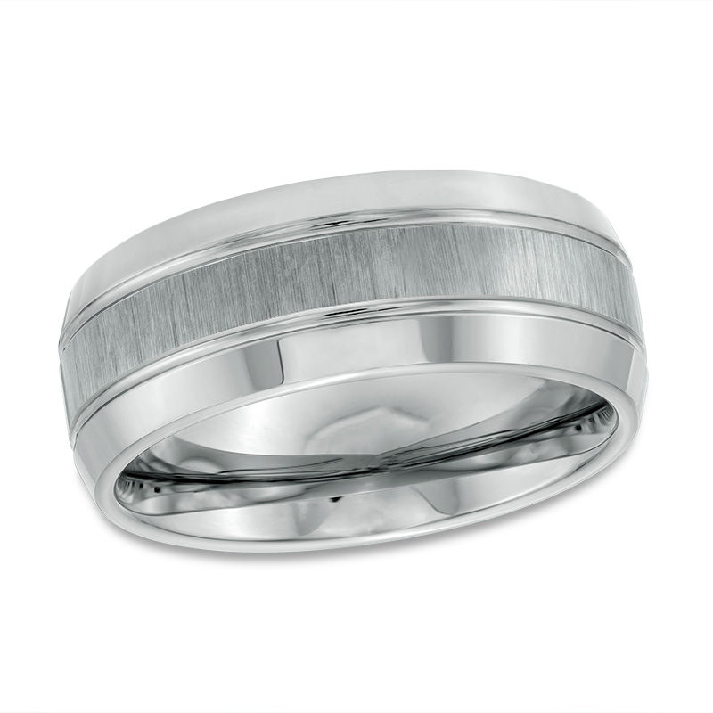 Main Image 1 of 9.0mm Multi-Finish Double Groove Beveled Edge Wedding Band in Tungsten - Size 10