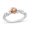 Thumbnail Image 0 of Enchanted Disney Belle Diamond Accent Solitaire Rose Scrolled Promise Ring in 10K Two-Tone Gold