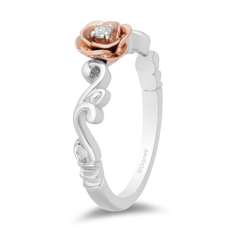 Main Image 2 of Enchanted Disney Belle Diamond Accent Solitaire Rose Scrolled Promise Ring in 10K Two-Tone Gold