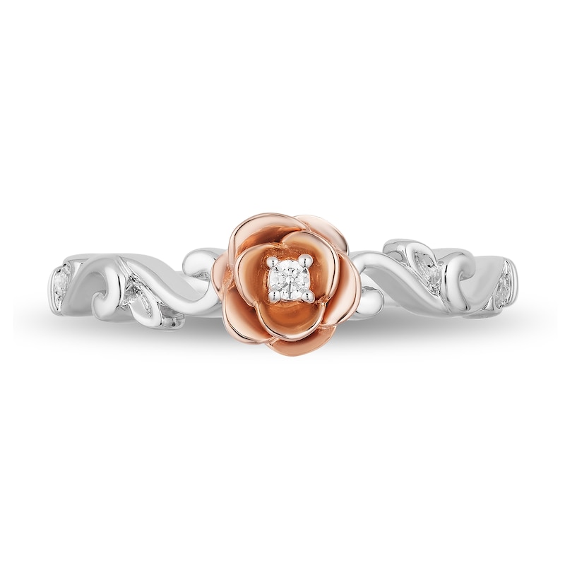 Main Image 3 of Enchanted Disney Belle Diamond Accent Solitaire Rose Scrolled Promise Ring in 10K Two-Tone Gold