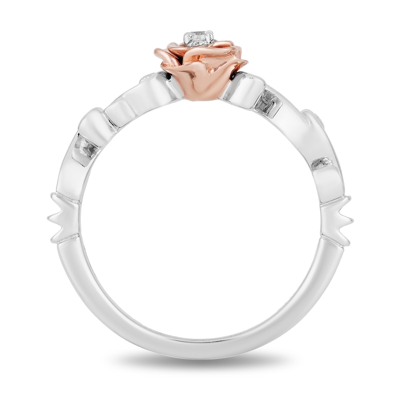 Main Image 4 of Enchanted Disney Belle Diamond Accent Solitaire Rose Scrolled Promise Ring in 10K Two-Tone Gold