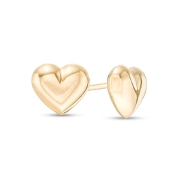 Puffed Heart Stud Earrings in 14K Gold