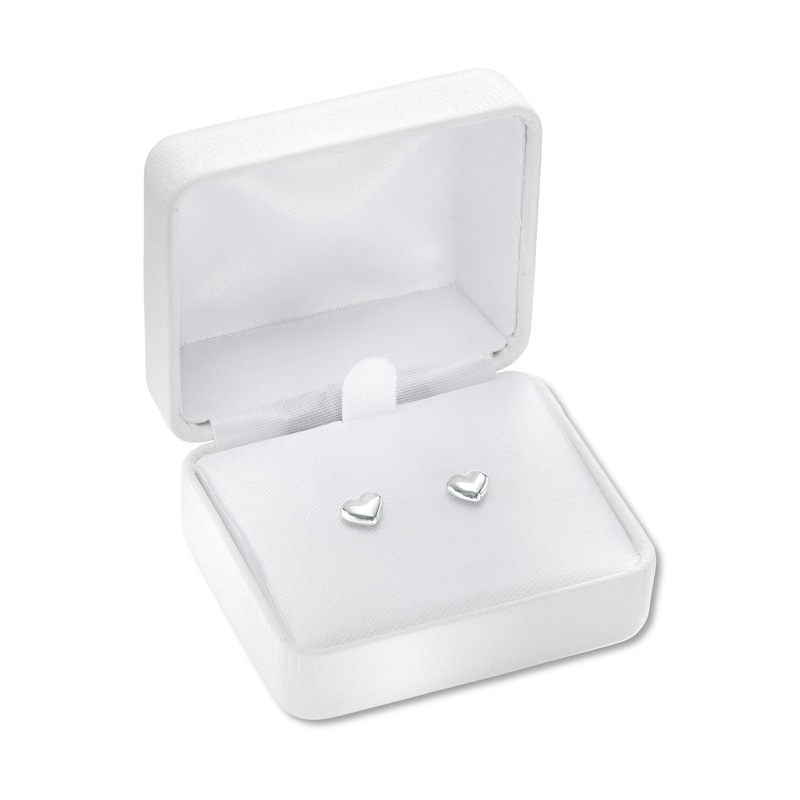 Puffed Heart Stud Earrings in 14K White Gold