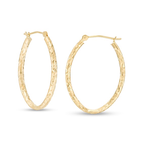 2.0 x 25.0mm Diamond-Cut Oval Tube Hoop Earrings in 14K Gold 2.0 x 25.0mm Diamond-Cut Oval Tube Hoop Earrings in 14K Gold