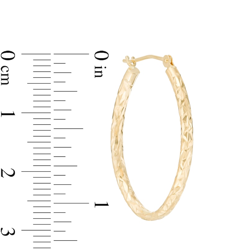 2.0 x 25.0mm Diamond-Cut Oval Tube Hoop Earrings in 14K Gold