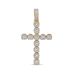 Men's 2-1/2 CT. T.W. Diamond Frame Bubbles Cross Necklace Charm in 10K Gold