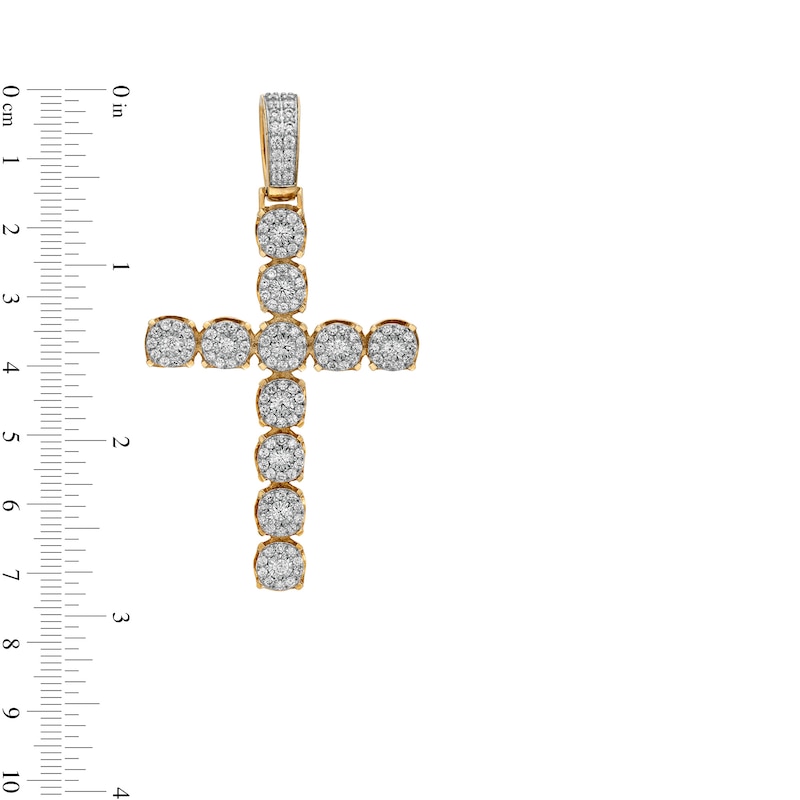 Main Image 2 of Men's 2-1/2 CT. T.W. Diamond Frame Bubbles Cross Necklace Charm in 10K Gold