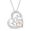 Thumbnail Image 0 of Diamond Accent "MOM" Tilted Double Heart Outline Pendant in Sterling Silver and 10K Rose Gold