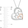 Thumbnail Image 1 of Diamond Accent "MOM" Tilted Double Heart Outline Pendant in Sterling Silver and 10K Rose Gold