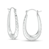 15.0 x 23.5mm Hammered Oval Hoop Earrings in 14K White Gold