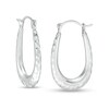 Thumbnail Image 0 of 15.0 x 23.5mm Hammered Oval Hoop Earrings in 14K White Gold