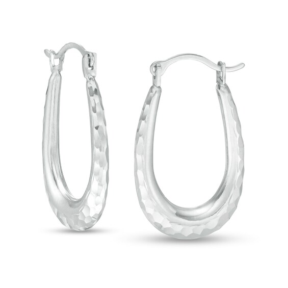 15.0 x 23.5mm Hammered Oval Hoop Earrings in 14K White Gold 15.0 x 23.5mm Hammered Oval Hoop Earrings in 14K White Gold