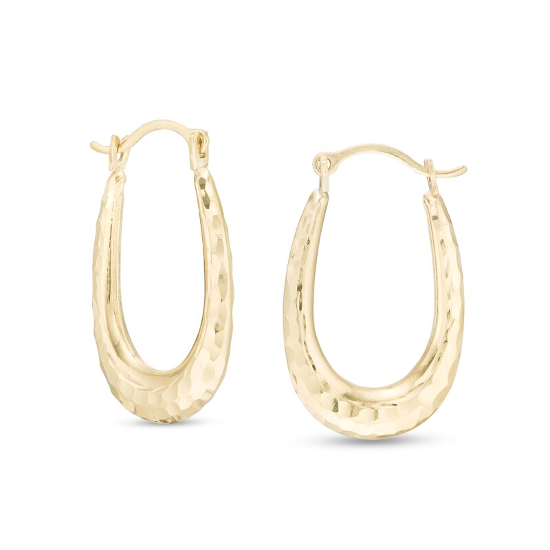 15.0 x 23.5mm Hammered Oval Hoop Earrings in 14K Gold