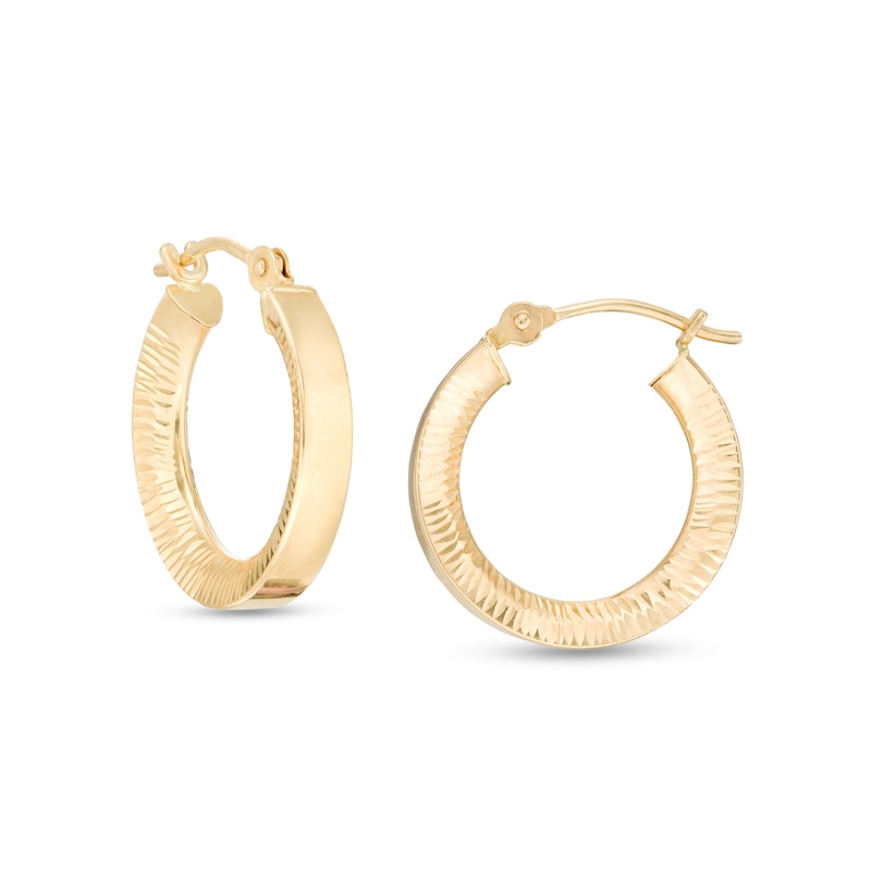 3.0 x 16.0mm Textured Hoop Earrings in 14K Gold