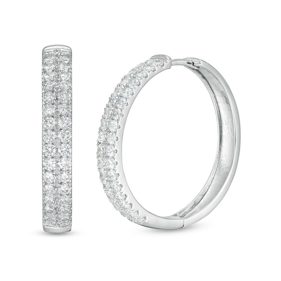 2 CT. T.W. Diamond Double Row Hoop Earrings in 10K White Gold 2 CT. T.W. Diamond Double Row Hoop Earrings in 10K White Gold