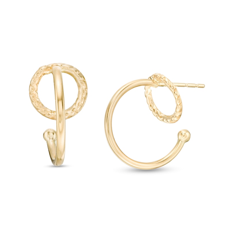 Interlocking Circles J-Hoop Earrings in 14K Gold