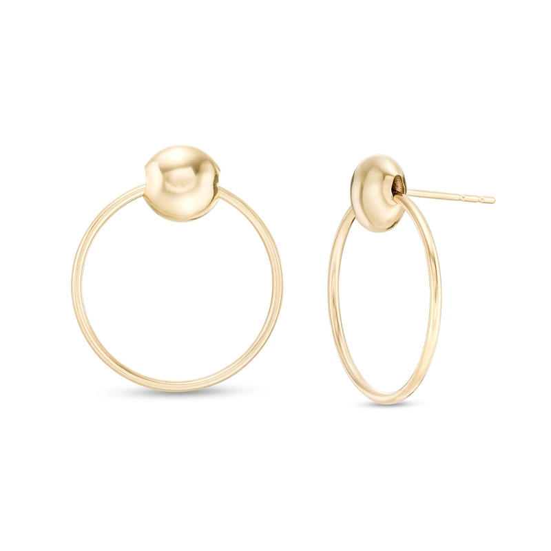 Doorknocker Circle Drop Stud Earrings in 14K Gold