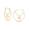 Thumbnail Image 1 of Heart Dangle Double Row Hoop Earrings in 14K Gold