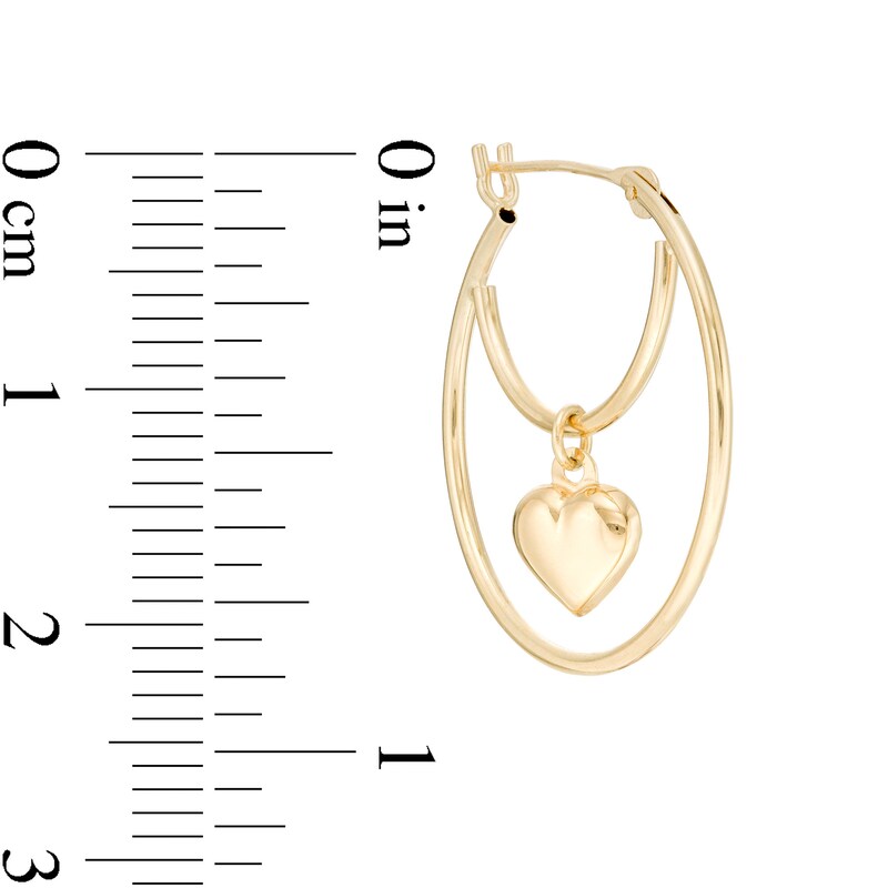 Main Image 3 of Heart Dangle Double Row Hoop Earrings in 14K Gold