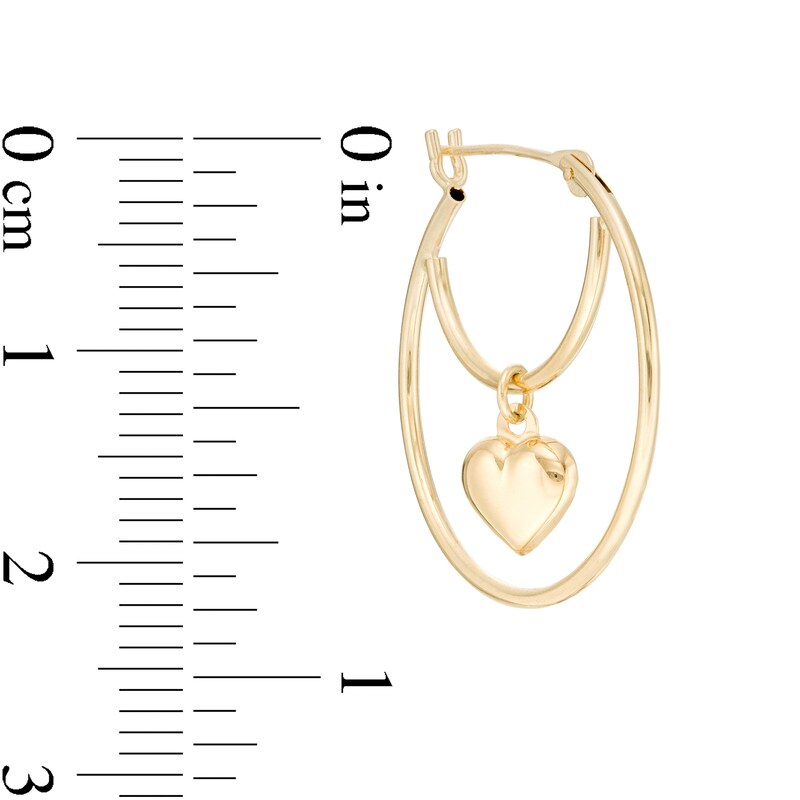 Heart Dangle Double Row Hoop Earrings in 14K Gold