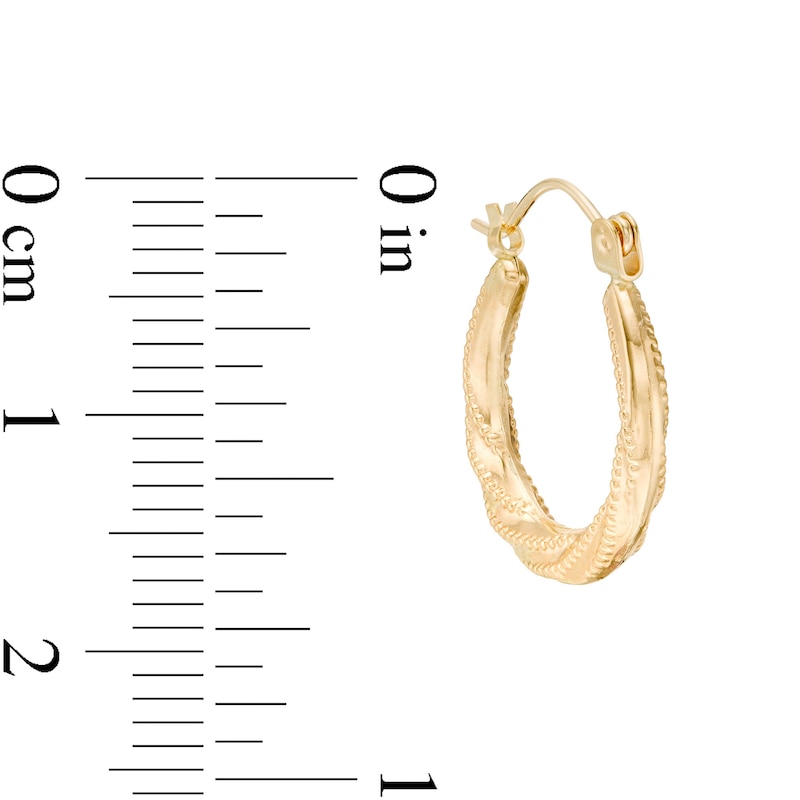 15.5 x 18.0mm Beaded Twist Hoop Earrings in 14K Gold