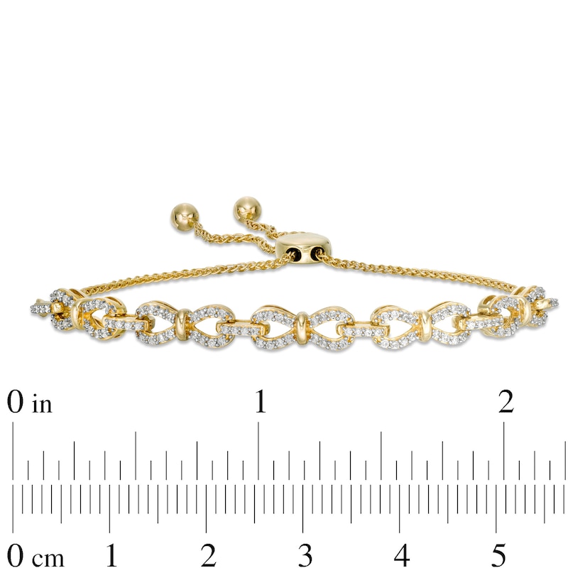 Main Image 2 of 1/2 CT. T.W. Diamond Bow Link Bolo Bracelet in 10K Gold - 9.5"