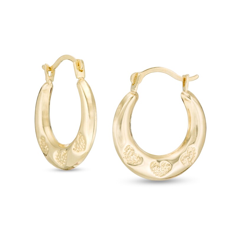 Main Image 1 of 16.5mm Heart Trio Pattern Hoop Earrings in 14K Gold