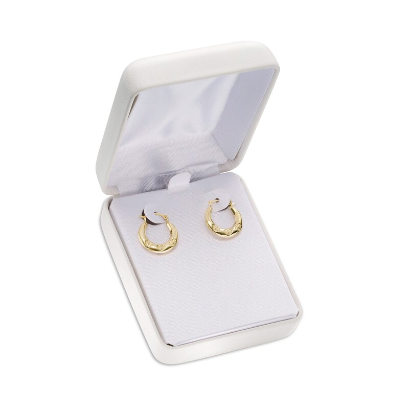 Main Image 2 of 16.5mm Heart Trio Pattern Hoop Earrings in 14K Gold