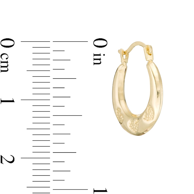 14.5 x 16.5mm Heart Trio Pattern Hoop Earrings in 14K Gold