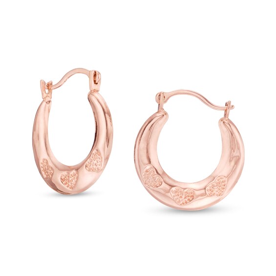 14.5 x 16.5mm Heart Trio Pattern Hoop Earrings in 14K Rose Gold 14.5 x 16.5mm Heart Trio Pattern Hoop Earrings in 14K Rose Gold