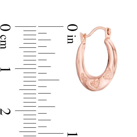 14.5 x 16.5mm Heart Trio Pattern Hoop Earrings in 14K Rose Gold 14.5 x 16.5mm Heart Trio Pattern Hoop Earrings in 14K Rose Gold