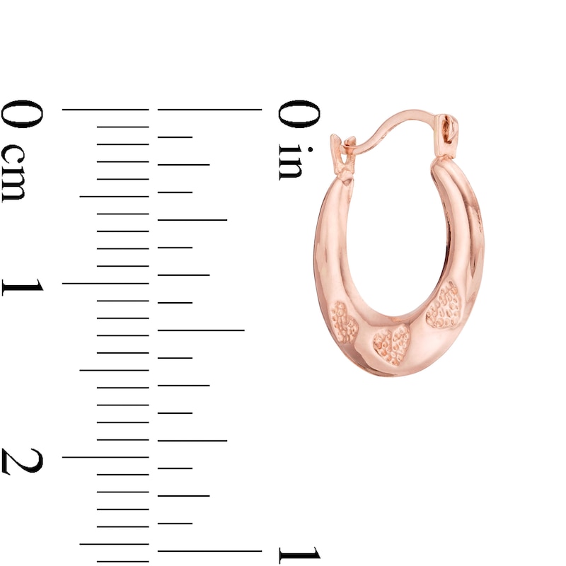 14.5 x 16.5mm Heart Trio Pattern Hoop Earrings in 14K Rose Gold