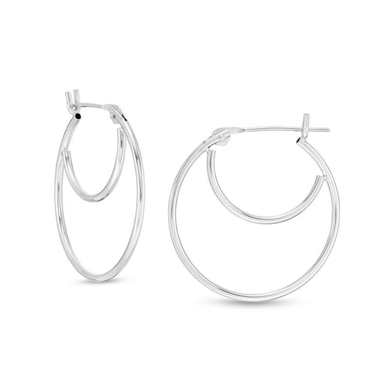 22.0mm Double Row Hoop Earrings in 14K White Gold