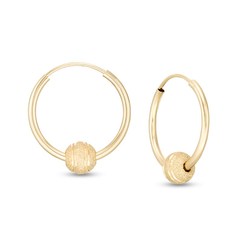 Main Image 1 of 16.0mm Sliding Bead Hoop Earrings in 14K Gold