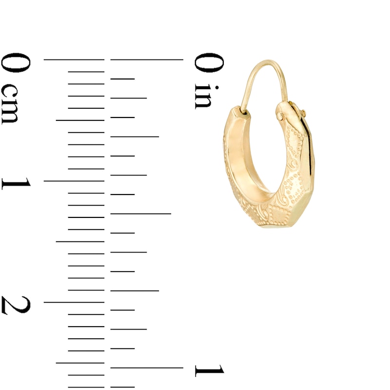 11.7 x 14.0mm Etched Geometric Hoop Earrings in 14K Gold