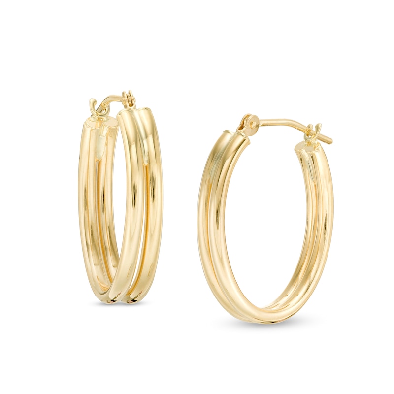 16.0 x 20.0mm Double Row Oval Tube Hoop Earrings in 14K Gold