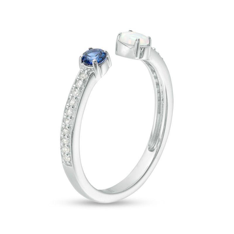Oval Lab-Created Opal, Blue and White Sapphire Wrap Ring in Sterling Silver