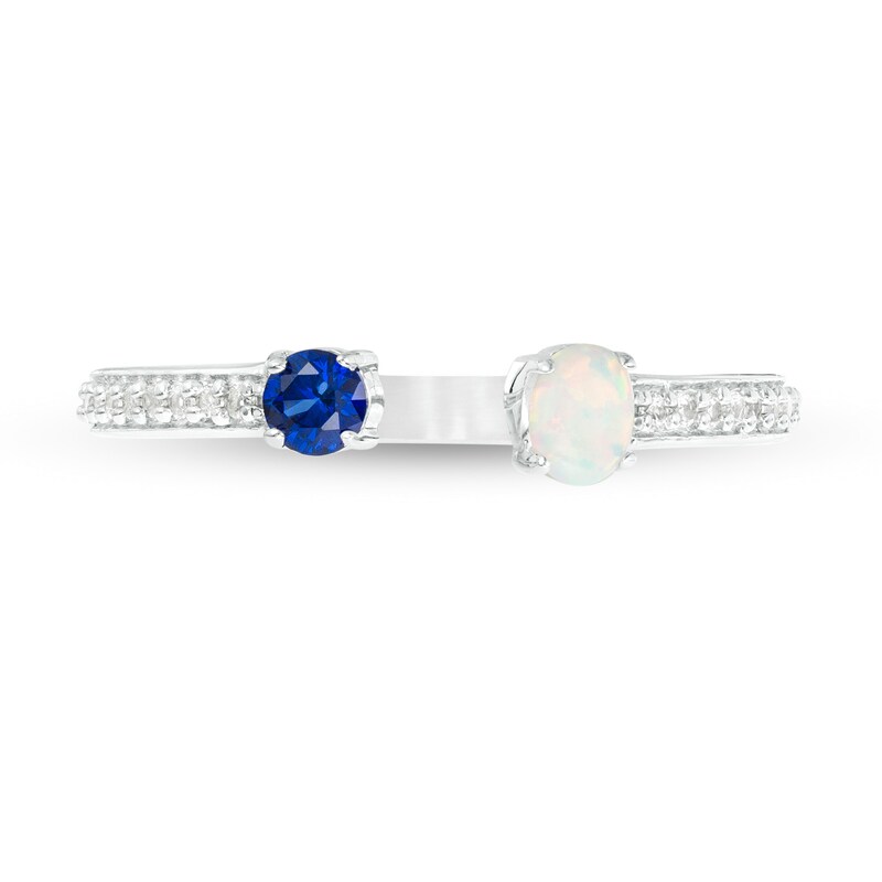 Oval Lab-Created Opal, Blue and White Sapphire Wrap Ring in Sterling Silver