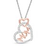 Thumbnail Image 1 of 1/6 CT. T.W. Diamond "MOM" Tilted Double Heart Outline Pendant in Sterling Silver and 10K Rose Gold