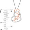 Thumbnail Image 2 of 1/6 CT. T.W. Diamond "MOM" Tilted Double Heart Outline Pendant in Sterling Silver and 10K Rose Gold