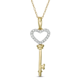 1/10 CT. T.W. Diamond Heart-Top Key Pendant in 10K Gold
