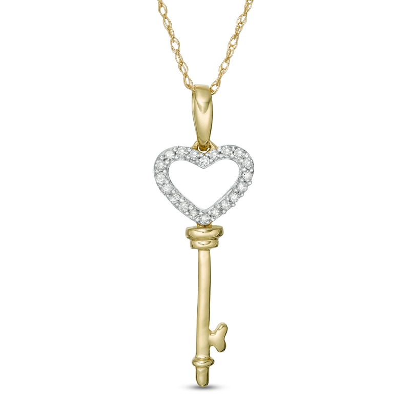 Zales 1/6 Ct. T.W. Diamond Heart-Top Key Pendant in 10K Rose Gold